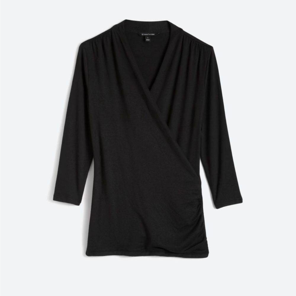 Faux-wrap knit top